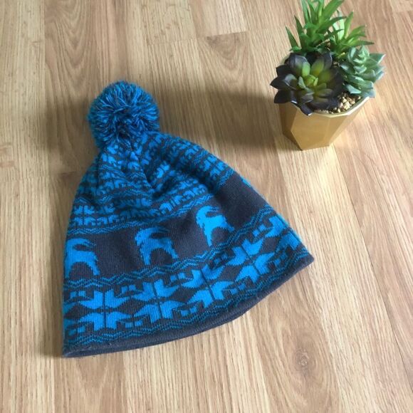 BACK COUNTRY Blue/Gray Pom Beanie Winter Hat - Picture 4 of 5